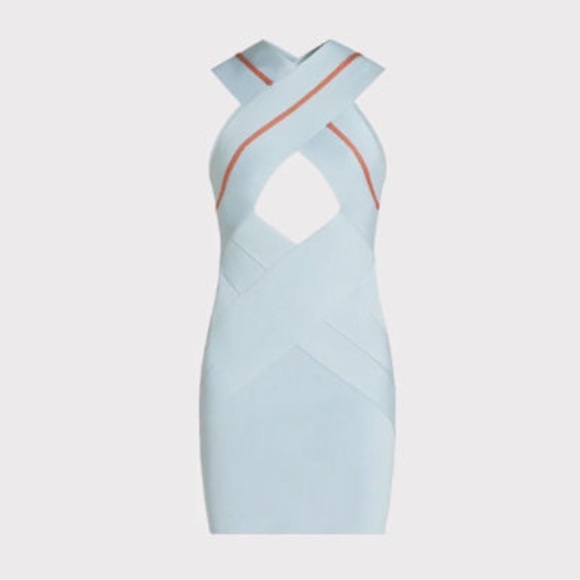 Herve Leger Crossover Bodycon Dress Steel Blue Size: S NWT - Picture 5 of 8